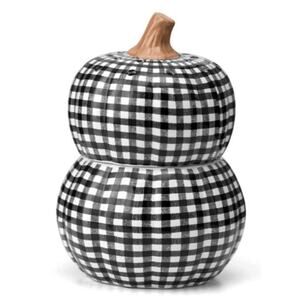 Scentsy Gingham Gourd Warmer Black White Pumpkin 7.5" NIB Fall Decor